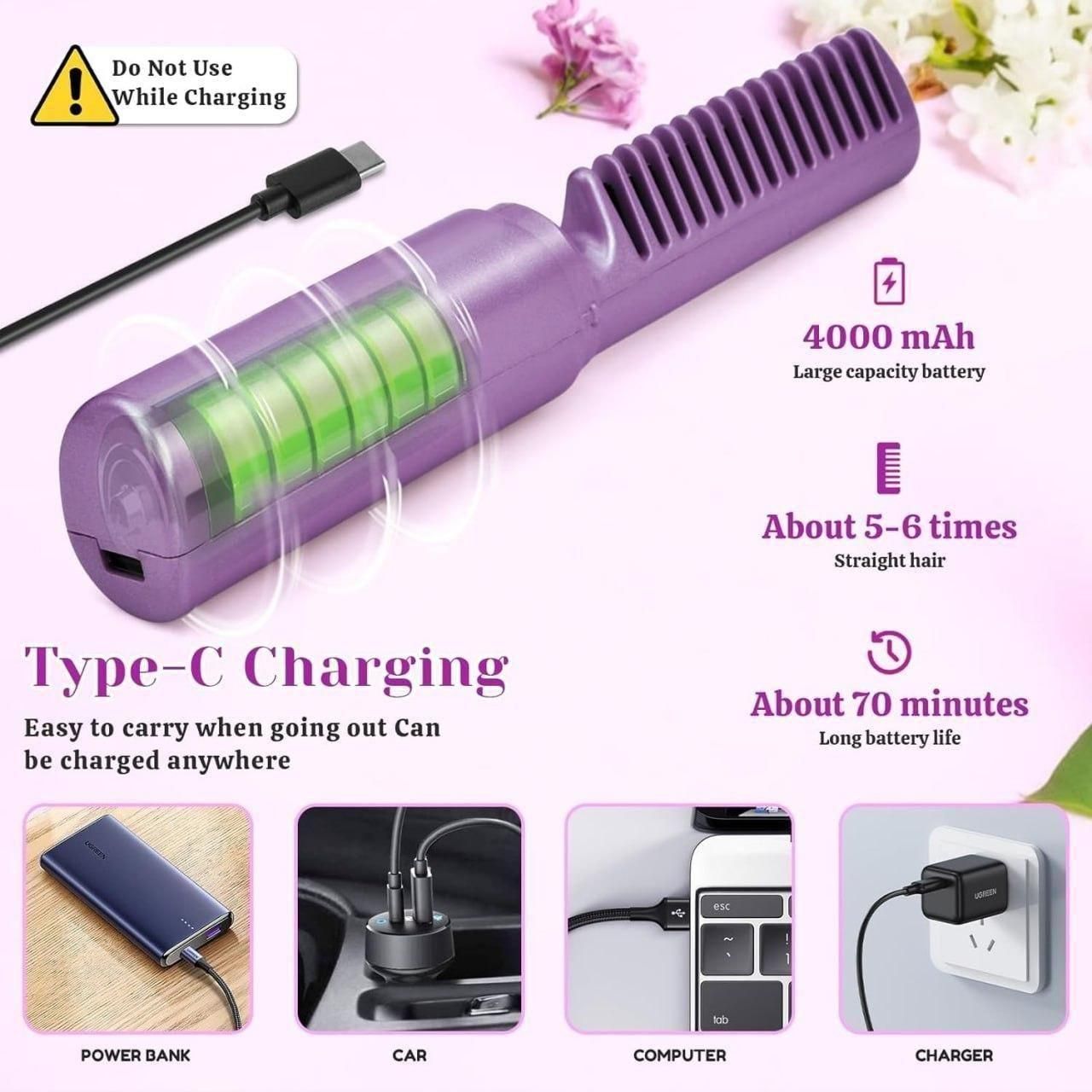boAet™ Meneflix Portable Mini Hair Straightener Cordless Rechargeable Mini Adjustable Hair Straightener Hot Comb
