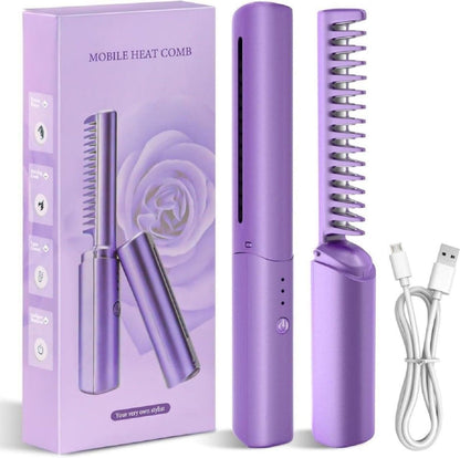 boAet™ Meneflix Portable Mini Hair Straightener Cordless Rechargeable Mini Adjustable Hair Straightener Hot Comb