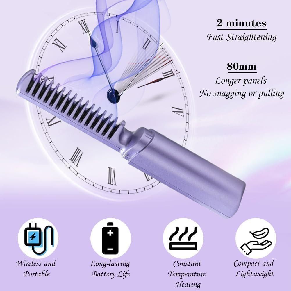 boAet™ Meneflix Portable Mini Hair Straightener Cordless Rechargeable Mini Adjustable Hair Straightener Hot Comb