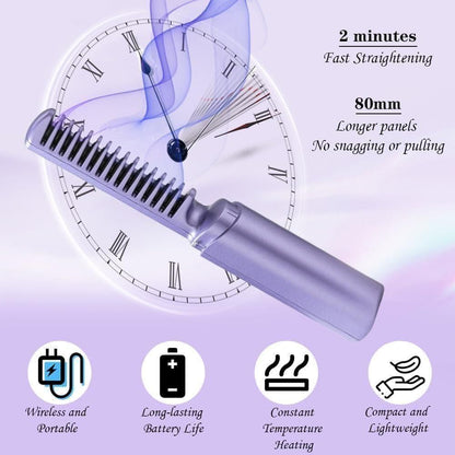 boAet™ Meneflix Portable Mini Hair Straightener Cordless Rechargeable Mini Adjustable Hair Straightener Hot Comb