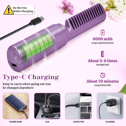 boAet™ Meneflix Portable Mini Hair Straightener Cordless Rechargeable Mini Adjustable Hair Straightener Hot Comb