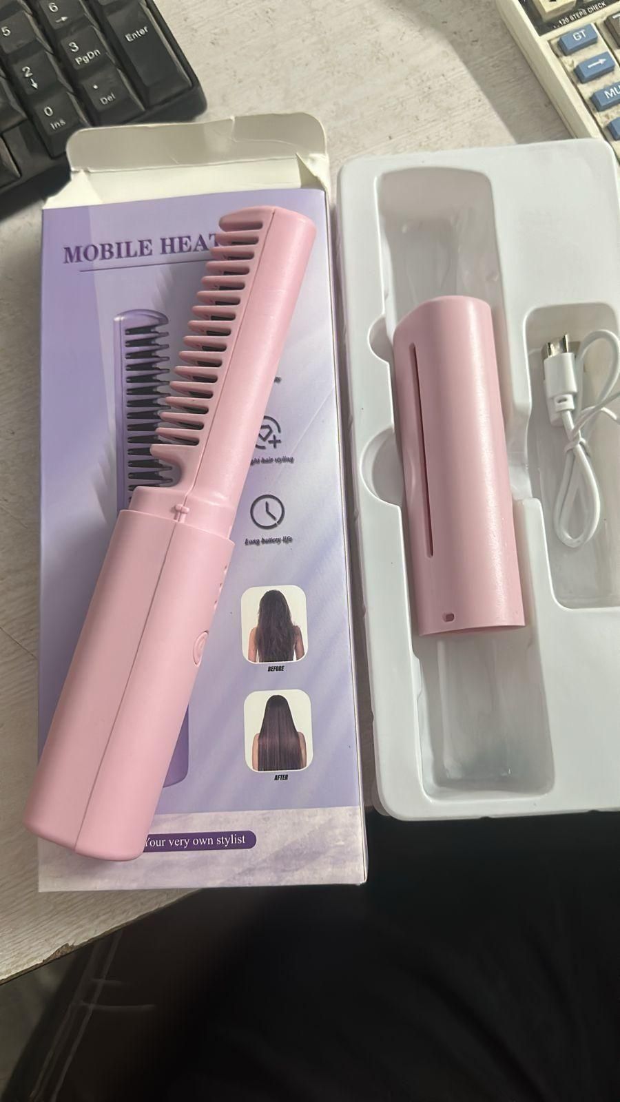 boAet™ Meneflix Portable Mini Hair Straightener Cordless Rechargeable Mini Adjustable Hair Straightener Hot Comb