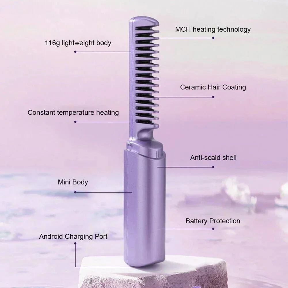 boAet™ Meneflix Portable Mini Hair Straightener Cordless Rechargeable Mini Adjustable Hair Straightener Hot Comb